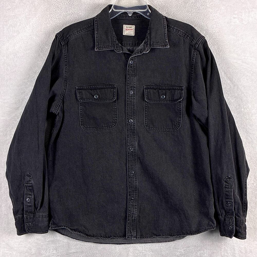 VTG Old Navy Shirt Mens L Black Heavyweight Denim Workwear Preppy Western Y2K